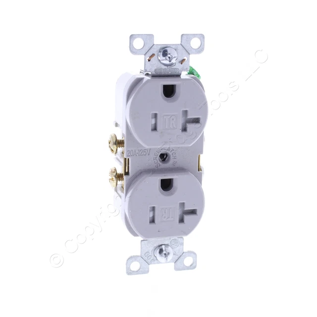 New Cooper Gray COMMERCIAL Tamper Resistant Duplex Receptacle 5-20 20A TRCR20GY