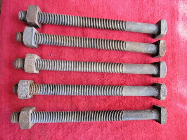 5 VINTAGE SQUARE HEAD 5/8"-11 x 8" BOLTS WITH NUTS