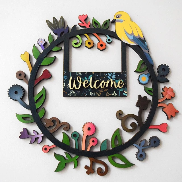 Welcome Stampato IN Legno da Parete 27.9x27.9cm - Casa Ingresso Insegna Board