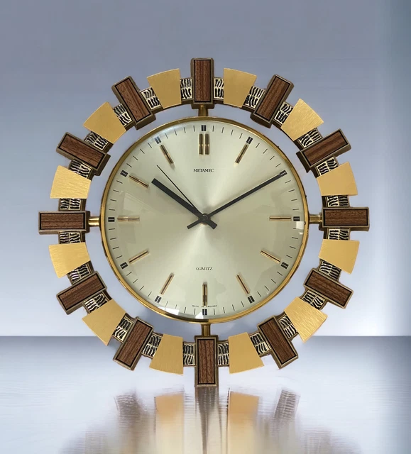 VINTAGE RETRO WALL Clock ENGLISH 1970s METAMEC Sunburst Midcentury