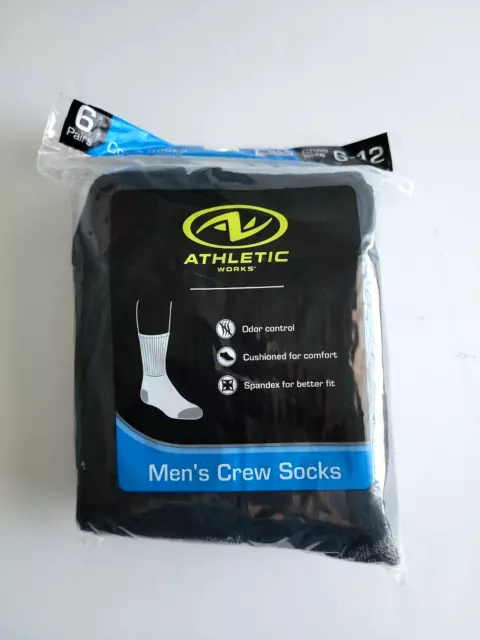 6 Pairs Mens Black Solid Sports Athletic Work Crew Long Cotton Socks Size 6-12