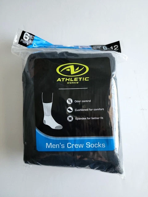 6 Pairs Mens Black Solid Sports Athletic Work Crew Long Cotton Socks Size 6-12