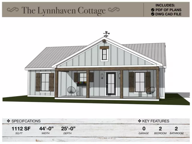 1,112 SQ FT Cabin, 44'-0" X 25'-0", Floor Plans, Architectural Plans, House Plan