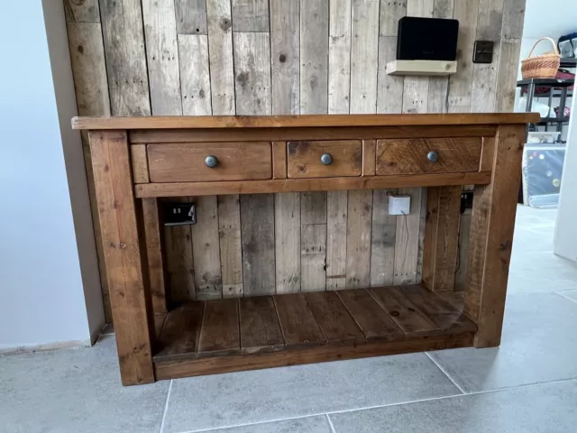 Solid, Rustic Console Table with Drawers Sideboard Cabinet Pine
