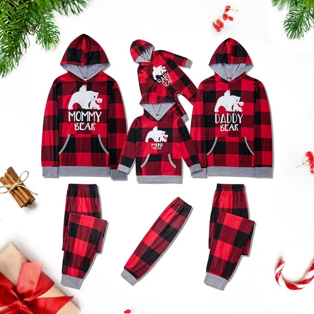 UK Family Matching Adult Kid Christmas Pyjamas Xmas Hooded Pajamas Nightwear Set