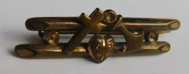 Alte Jugendstil Brosche Schaumgold Glaube Liebe Hoffnung Kreuz Herz Anker 4x1cm