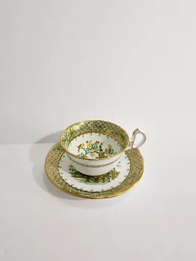 ROYAL STAFFORD ROYAL PAGODA ANTIQUE TEA CUP & SAUCER England 1845 Stunning