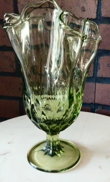 Vintage 1950's Green Glass Vase 9" Tall