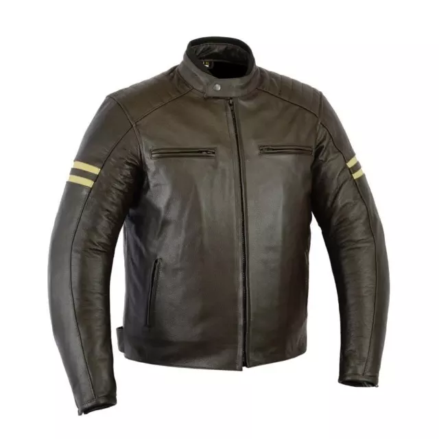 Rksports 1570  Mens Retro Leather Motorcycle Motorbike Jacket with Armour