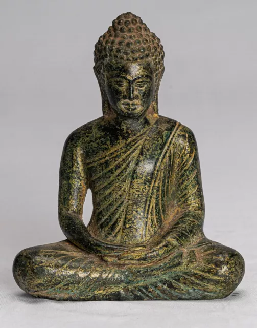 Ancien Khmer Style Bronze Assis Méditation Angkor Statue de Bouddha -13.5cm /