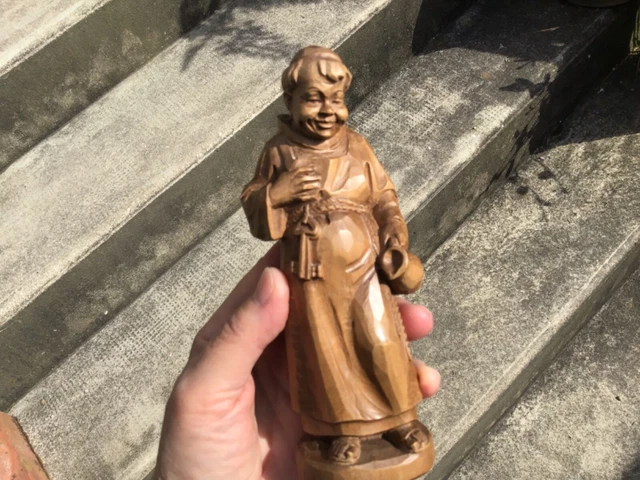 ANCIENNE STATUE BOIS MOINE RELIGIEUX 20cm PRÊTRE  reliquaire