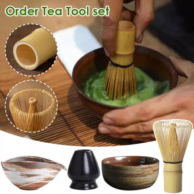 Juego de té matcha de 4 piezas tazón de cerámica de batido herramienta tradicional hecha a mano para hacer té 2