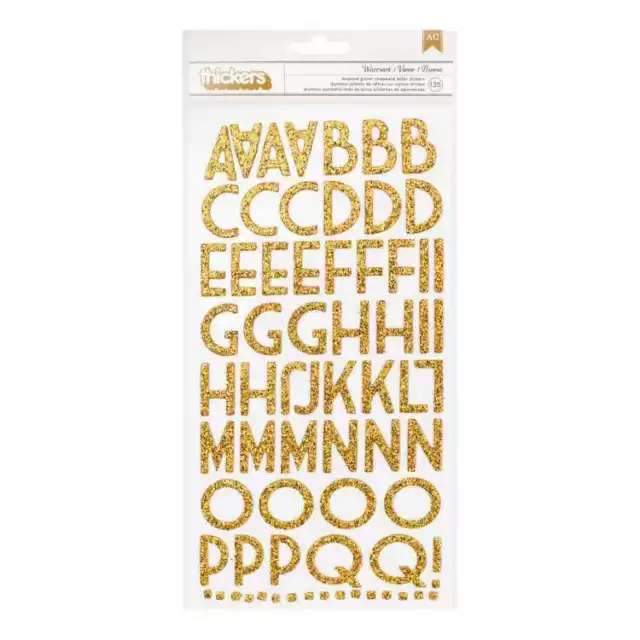 American Crafts Thickers Wisecrack Duo Stickers Gold 135/Pcs, Glittery Alphabet