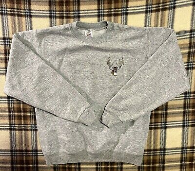 Buck Embroidered White Tail Deer Kids Sweatshirt Fruit of the Loom Youth L 12/14
