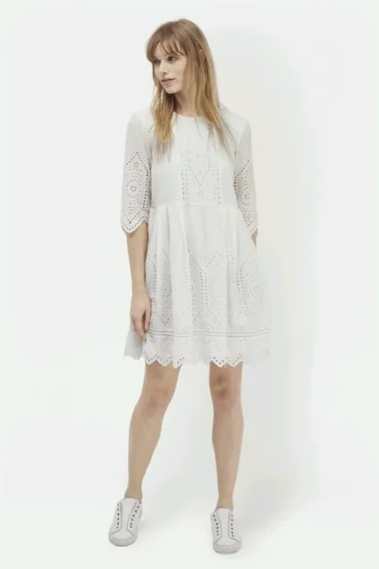 New With Tags French Connection White Cotton Broderie Anglaise Dress