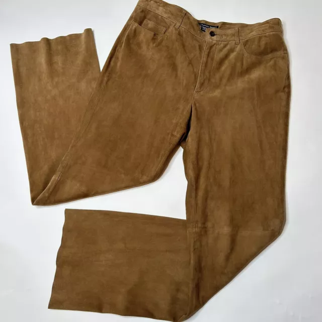 Vintage Ralph Lauren Sport Womens 12 100% Leather Suede Brown Lined Pants