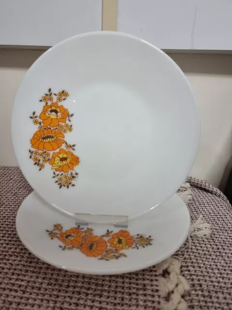 Set Of 2 10" Vintage JAJ Pyrex  Marigold Dinner Plates VGC Orange Yellow