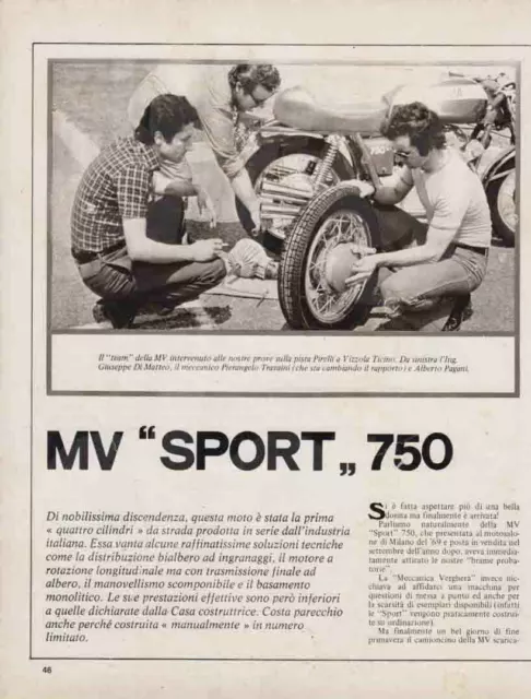 advertising Pubblicità TEST MOTO MV SPORT 750 '73-MAXIMOTO MOTOITALIANE EPOCA