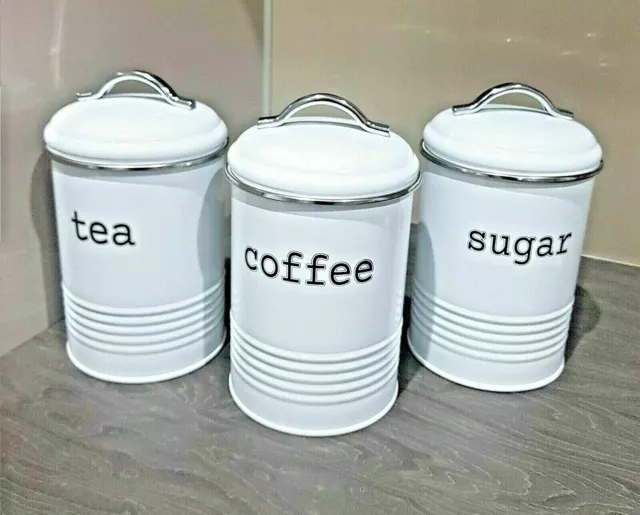 Retro Tea Coffee Sugar Kitchen Storage Canisters&Jars Tin Pots Set Air Tight Lid