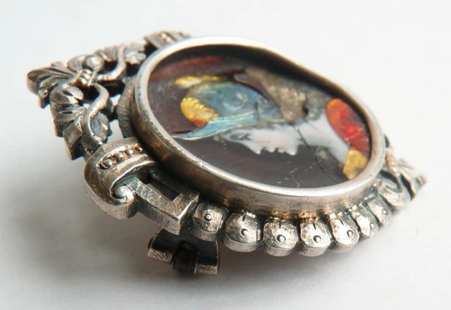 Broche Ancienne En Argent Massif Avec émail - Bijou Vintage 19ème Siècle - Occasion