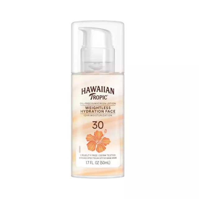 2, Hawaiian Tropic Silk Hydration Weightless SPF 30 Face Sunscreen Lotion 1.7 Oz