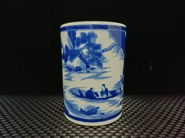 Chinese Blue&White ​Porcelain HandPainted Exquisite Figure Brush Pot 15668