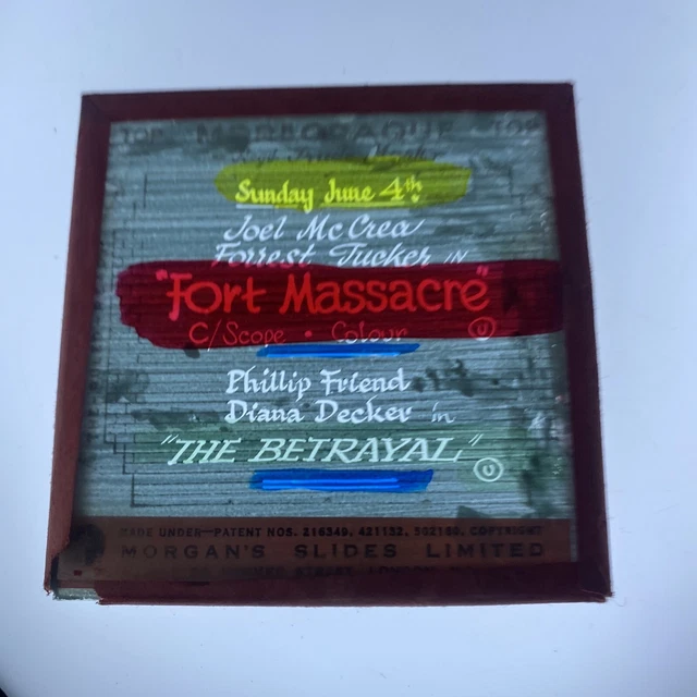 Vintage Magic Lantern Slide Cinema Advertising Fort Massacre & The Betrayal Film