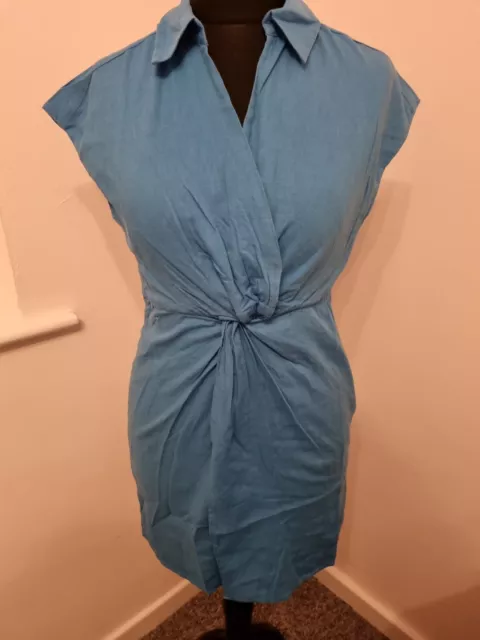 MNG Mango Blue Wrap Style short Linen Dress Size UK 8 BNWT