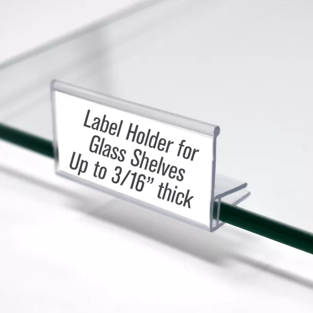 Glass Shelf Label Holder 2" long -  For shelves 1/4" or 3/16" thick - Pack of 50