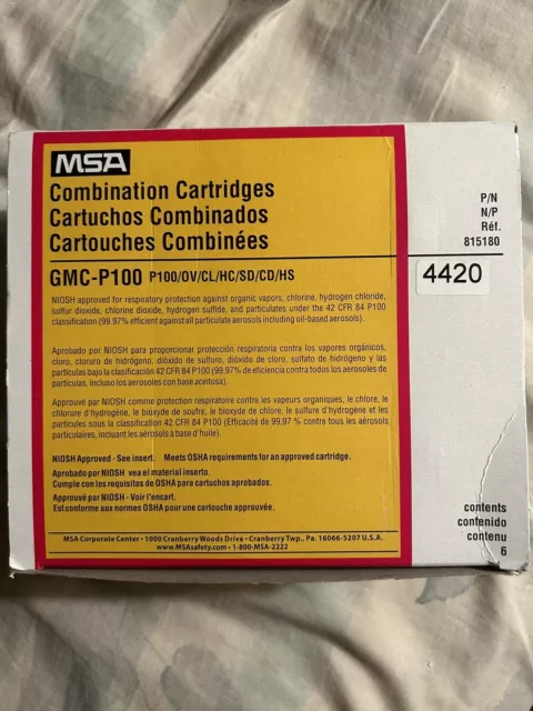 MSA 815180 Combination Cartridges Comfo Organic Vapor/Acid Gas/P100 (6 Per Box)