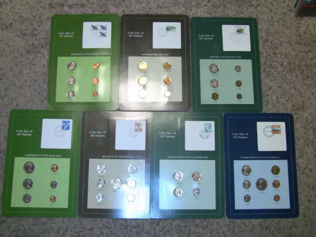 Coin Sets of All Nations Lot of 7 Different Countries On card Uncirculated