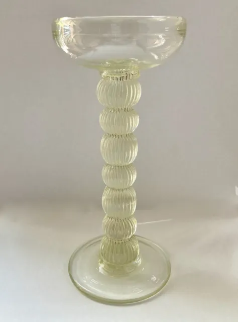 Murano Glass Candlestick Clear with 7 ribbed globe stem