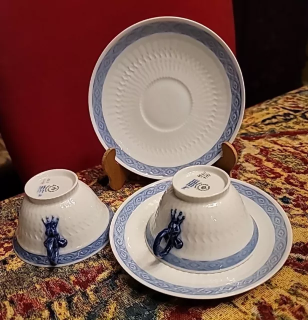 Vintage Royal Copenhagen Blue Fan Cup Saucer 2 Sets Stunningly Elegant