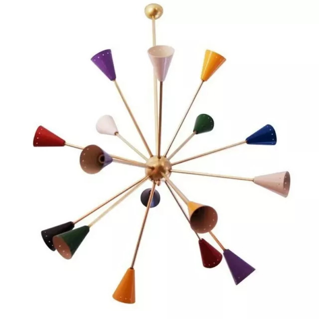 Mid Century Multicolored Sputnik Brass Chandelier Stilnovo Lights 16 Arms