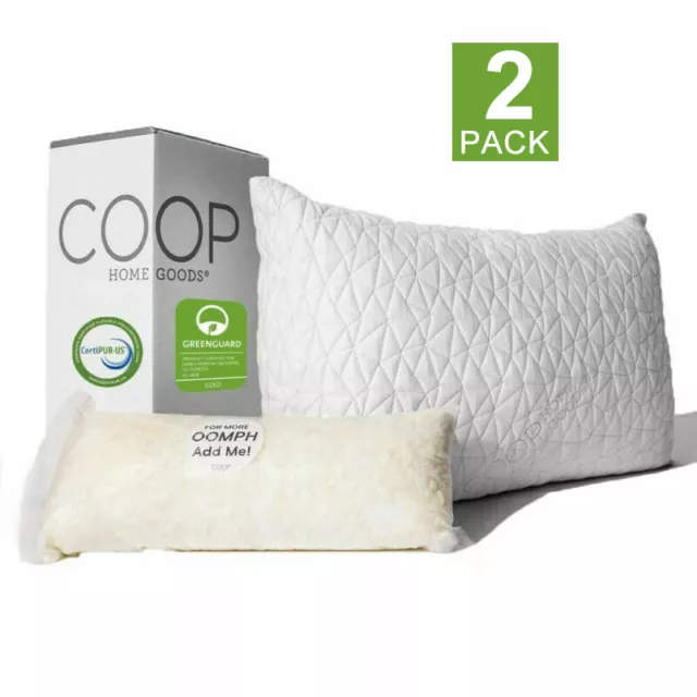 2Pack Coop Home Goods Premium Adjustable Loft Pillow Cross Cut Memory Foam Fill