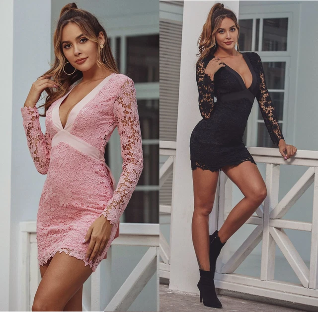MINI ABITO VESTITO CORTO da DONNA Pizzo Sexy Elegante Aderente Party capodanno