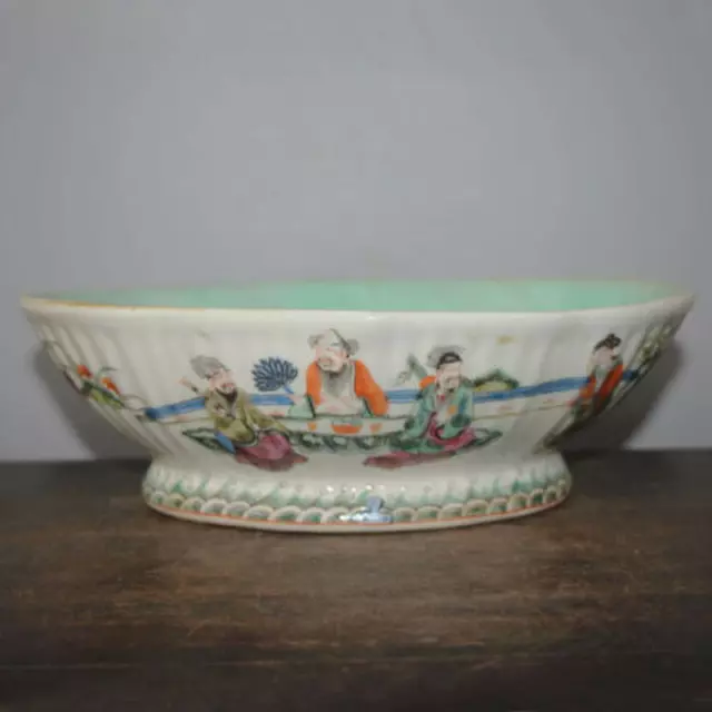 10.5" Chinese Famille Rose Porcelain Qing Tongzhi Eight Immortals Figure Bowl