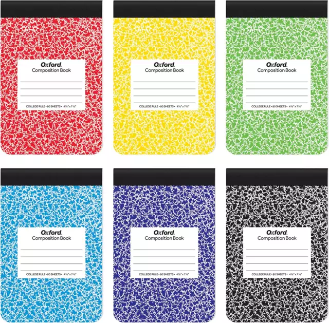 Composition Notebooks, Half Size, Top Bound, 7-1/2" X 4-7/8", College Ruled Pape