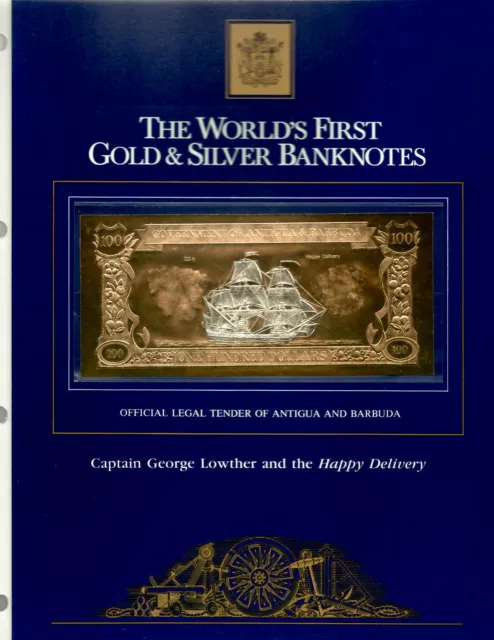 23kt Gold & Silver UNC $100 Antigua 1981 - George Lowther & the Happy Delivery