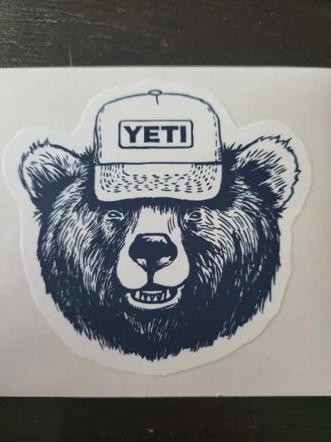 YETI AUTHENTIC STICKER - BEAR WEARING HAT Decal Cooler Mug Tumbler Car