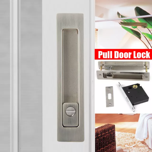 Bathroom Sliding Pocket Door Privacy Lock Pull Handles Set Hardware Recessed