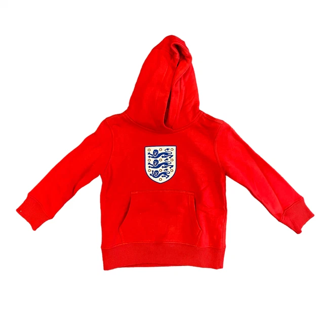 Felpa con cappuccio rossa England Football Bambino (taglia 4-5y) Crest Fanatics - Nuova