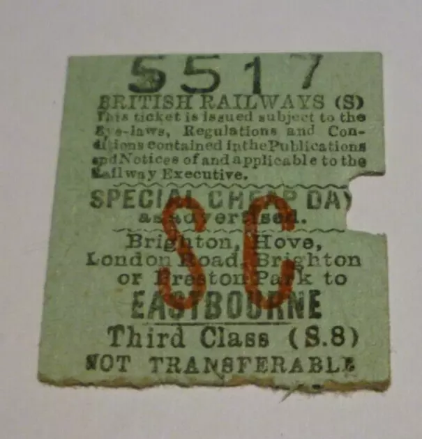 Southern 1951 Brighton  or Preston Park to Eastbourne  Railway Station  Ticket