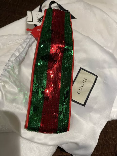 NEW GUCCI  Sequin Green Red Stripe Headband 100% Authentic One Size