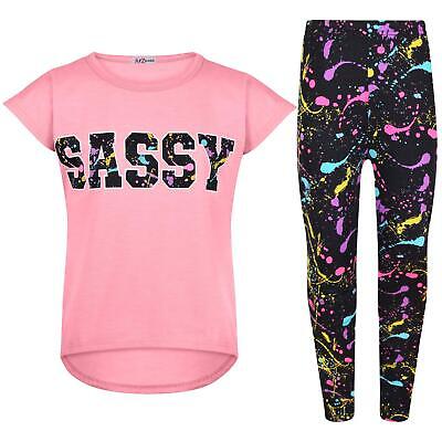 Kids Girls Sassy Print T Shirt Top With Splash Legging Baby Pink Outfit Set
