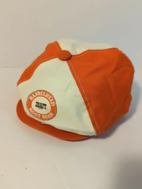 VTG Barrelhead Root Beer Round Flat Hat Beret Style Snap Back Orange/White cap