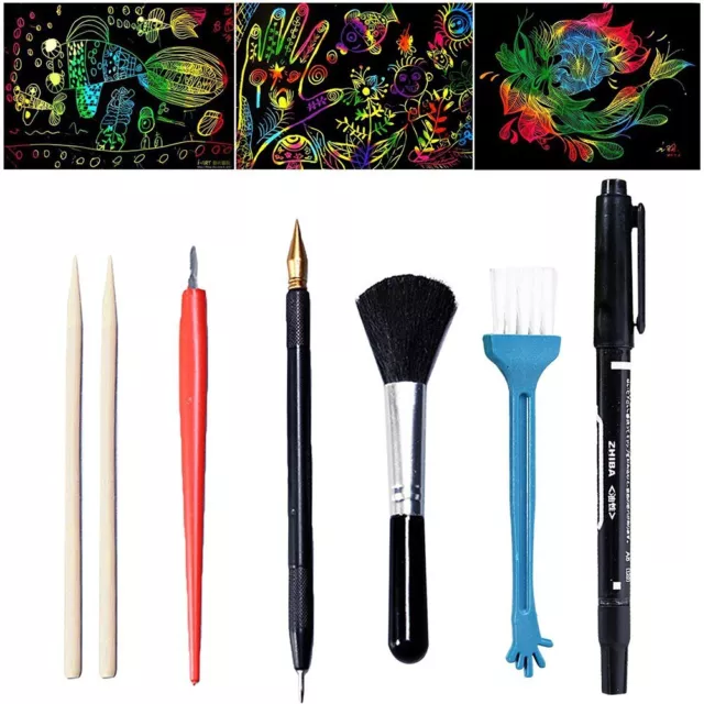 Convenient Scratch Tool Drawing Set with Black Brush Coloring Toy for DIY Art