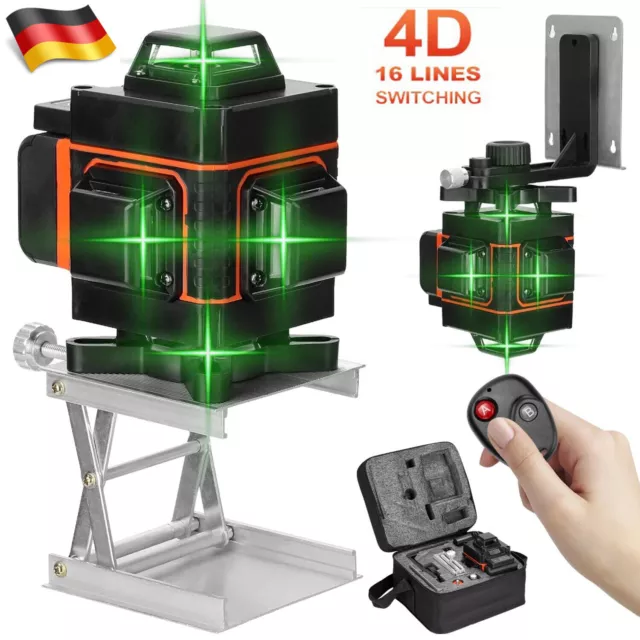 4D Laser Level 16 Line Grün Licht 360°Selbstnivellierend Kreuzlinienlaser+Stativ