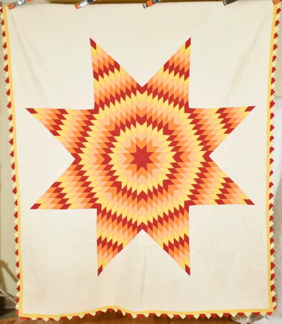 VIBRANT Vintage 30's Lone Star Antique Quilt, Cheery Prairie Point Border!