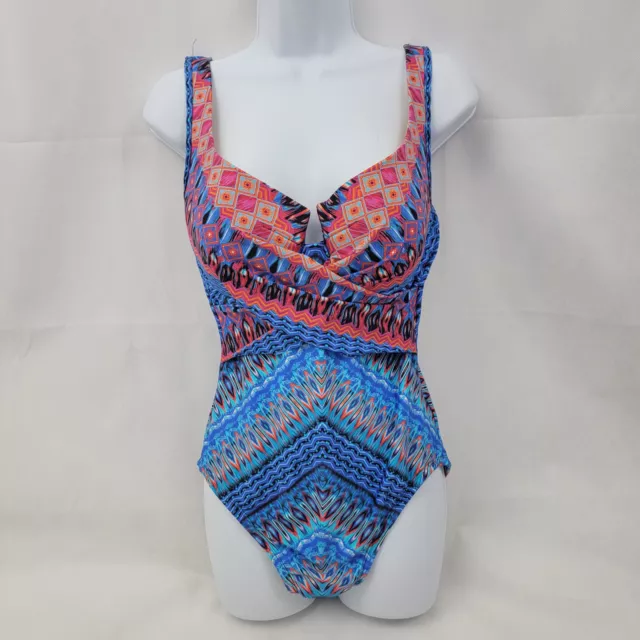 MIRACLESUIT WOMENS 14 One Piece Swimsuit Criss Cross Escape Blue Red ...